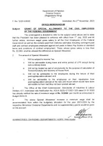 NOTIFICATION GRANT OF SPECIAL ALLOWANCE TO THE CIVIL EMPLOYEES OF THE FEDERAL GOVERNMENT