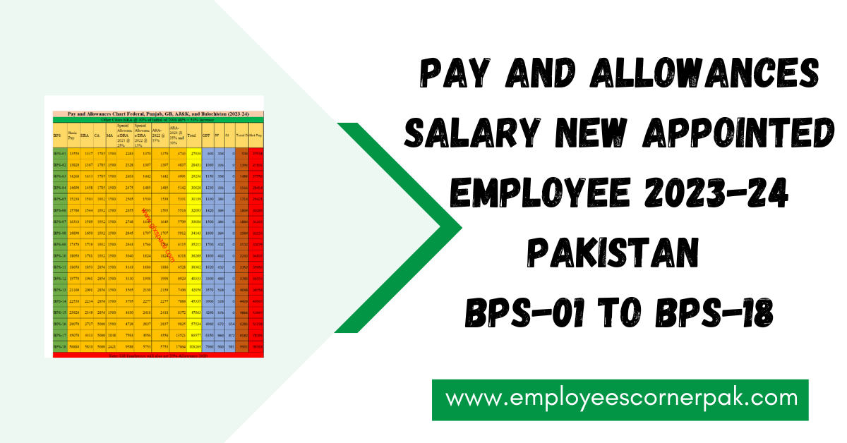 Pay and Allowances Salary New Appointed Employee 2023-24 Pakistan BPS-01 to BPS-18